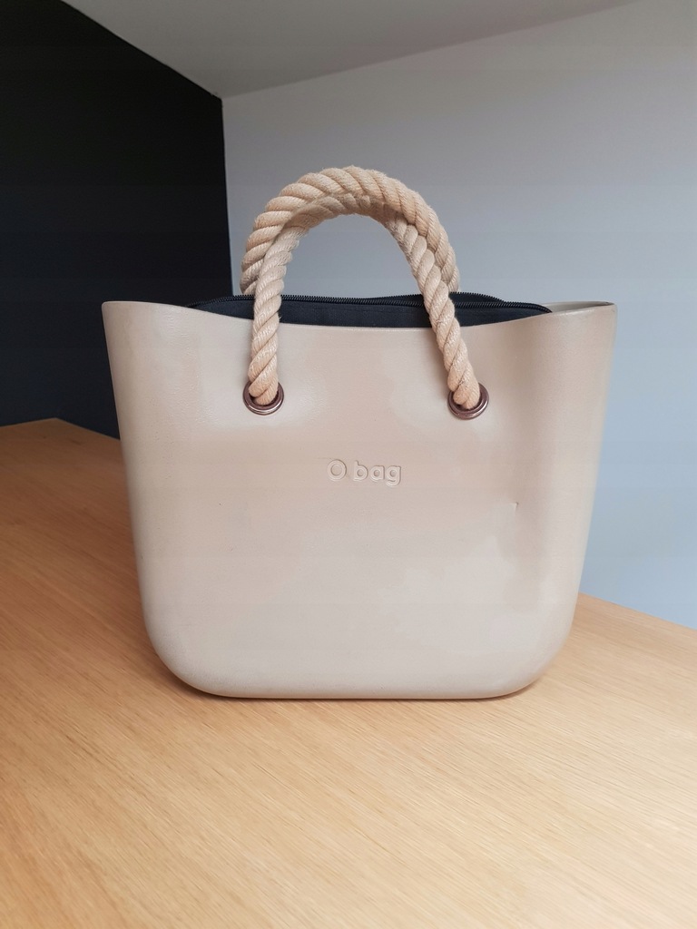 obag mini, beż, czarny organizer, lina beżowa