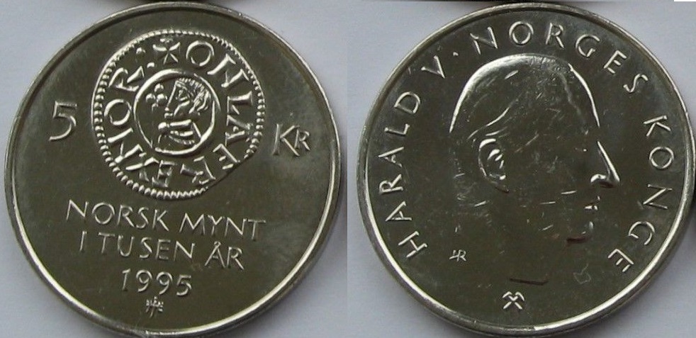 NORWEGIA 5 koron 1995r 1000 lat monety norweskiej