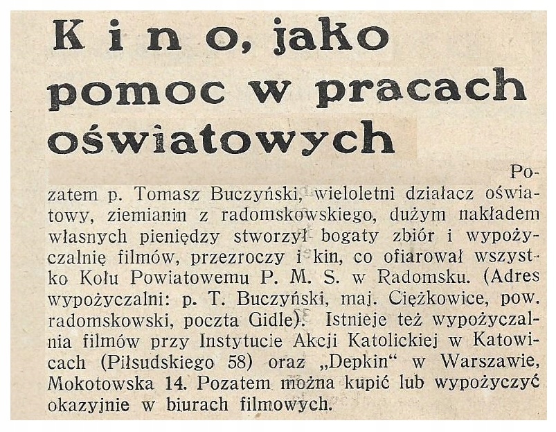 CIĘŻKOWICE k. GIDLE - RADOMSKO - FILM KINO