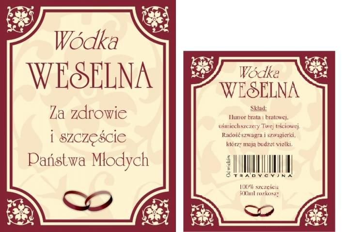 Etykiety wódkę dwustronne Naklejki Ślub 100 szt.