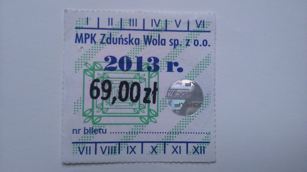 MPK Zduńska Wola - znaczek 69 zł NIESKASOWANY