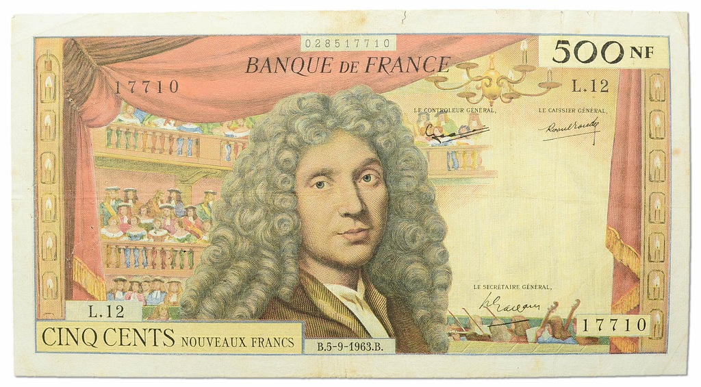 40.Francja, 500 Nowych Franków 1963 rzadki, St.3+