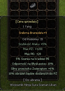 Metin2 Tortuga Bransoleta Srebrna +9 10blys 10pż