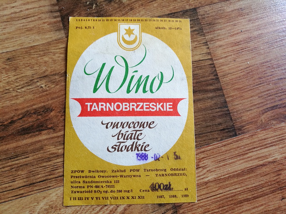 Etykieta wino jabol Tarnobrzeskie1988r.
