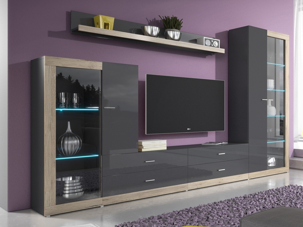 MEBLOŚCIANKA Tessa 10 meble do salonu + LED białe