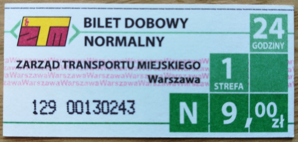 ZTM Warszawa - Bilet dobowy normalny 9,00 zł