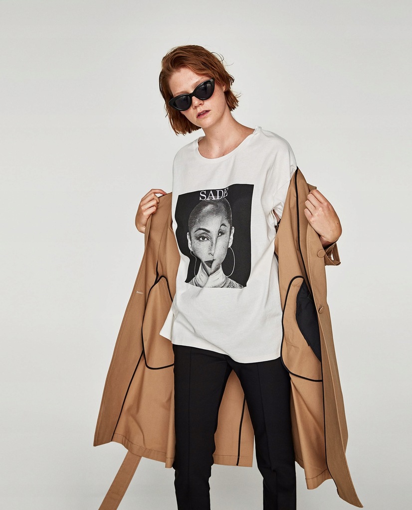 ZARA BIAŁY T-SHIRT OVERSIZE SADE STUDIO NADRUK - 7733095953