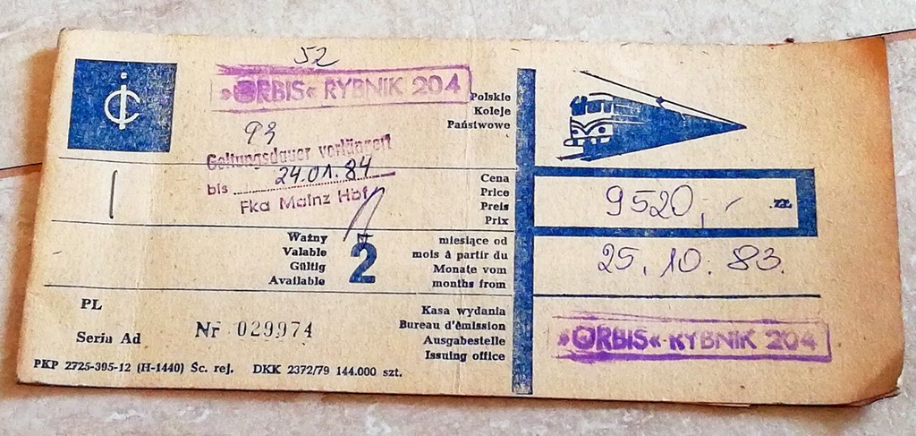 Bilet Orbis-komplet 1983 r-unikat