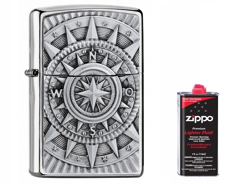 RÓŻA WIATRÓW zippo ŻEGLARSKA zapalniczka + BENZYNA