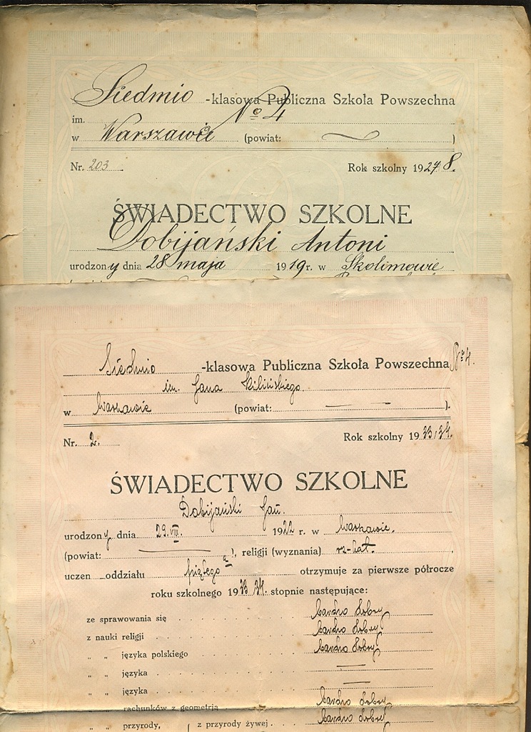 Przedwojenne Świadectwa Szkolne. Szkoła Powszechna
