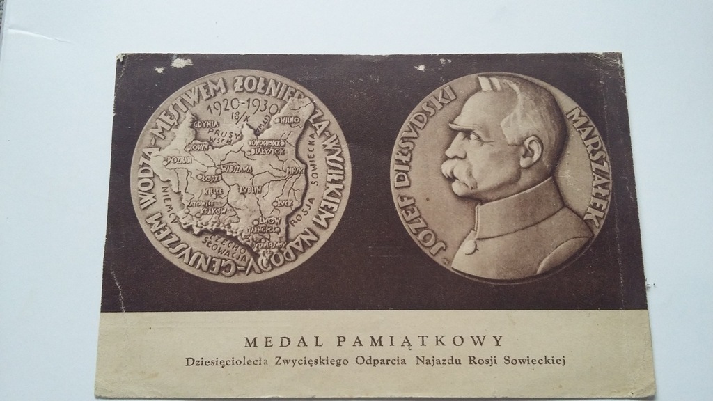 Karta pocztowa - medal pamiątkowy J. Piłsudski