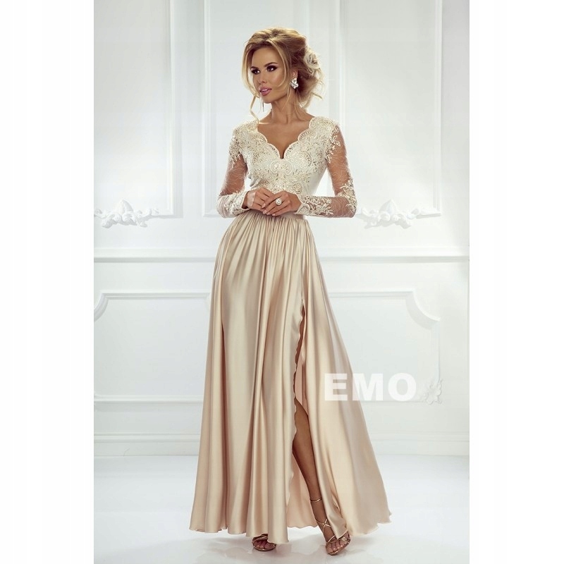 Długa suknia Maxi Luna złota ecru koronkowa XS r34 - 7498380938 - oficjalne  archiwum Allegro