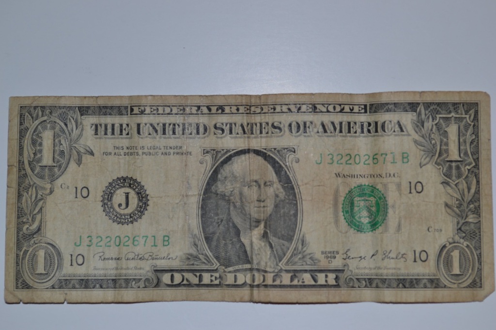 Banknot 1 dollar 1dolar, 1969 rok, seria J