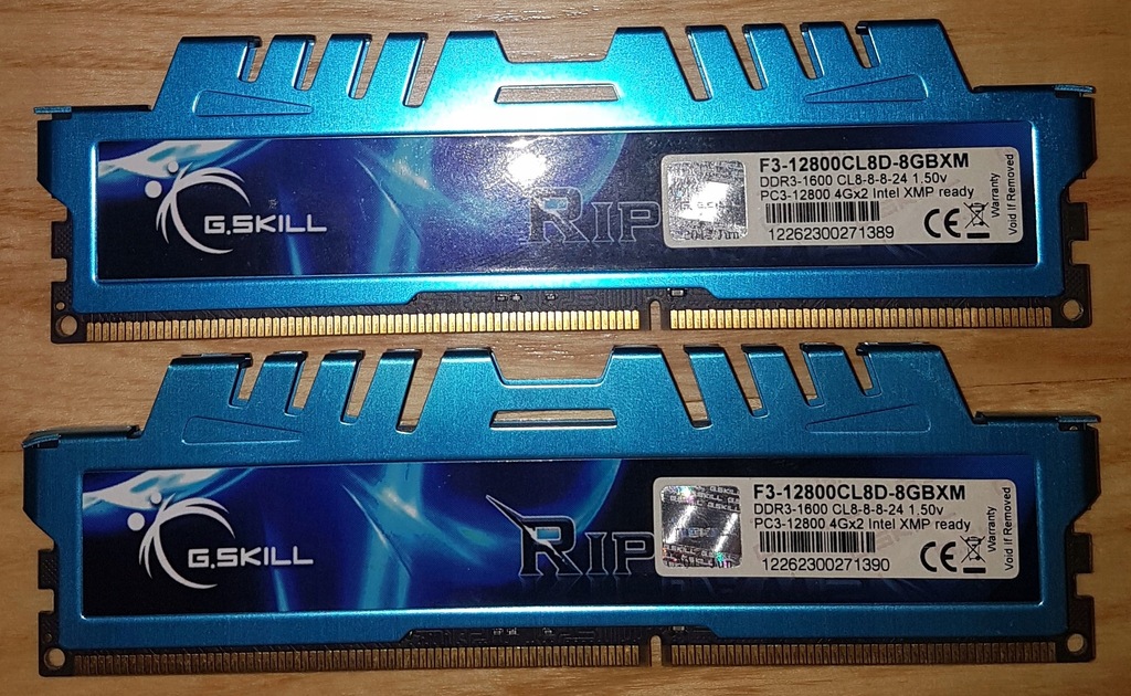G.SKILL RIPJAWS X F3-12800CL8D-8GBXM 4Gx2 XMP CL8