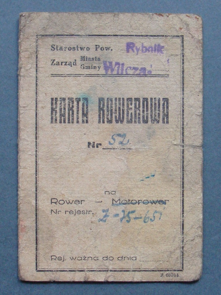 Karta rowerowa 1950