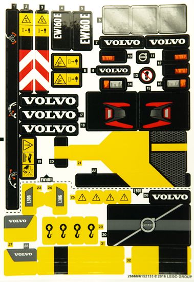 Naklejki Koparki Volvo EW160E LEGO Technic #42053