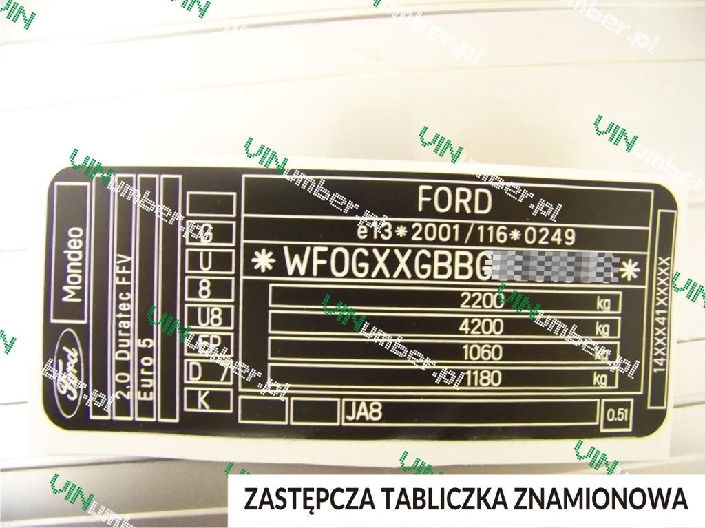 Tabliczka naklejka znamionowa Ford Fiesta Mondeo