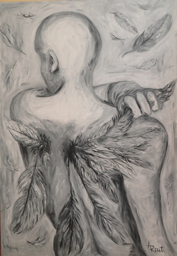 DUŻY obraz OLEJNY ''ANIOŁ&quot; 100x70 oryginał !