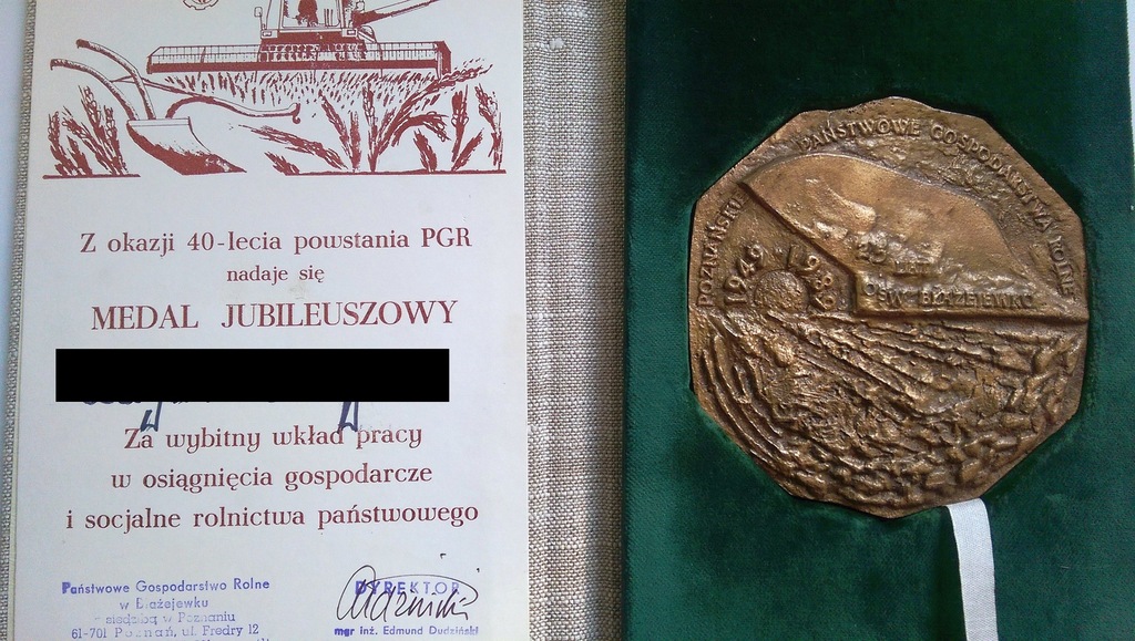 J. Stasiński 40l. Powstania PGR 25l OSW Błażejewko