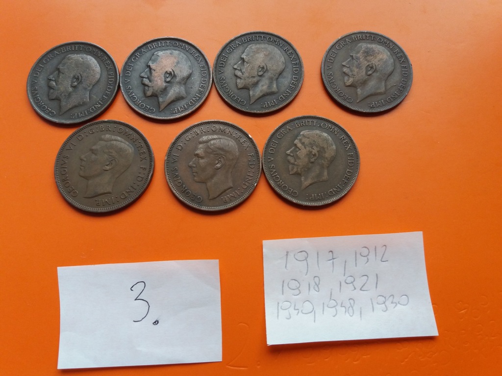 one british penny 1912,17,18,21,40,48,30