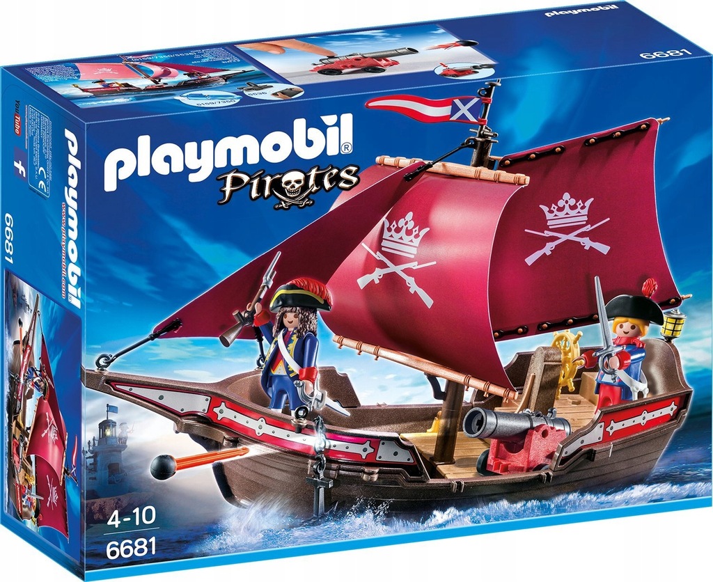 PLAYMOBIL PIRACI ŻAGLOWIEC WOJSKOWY Z ARMATĄ 6681