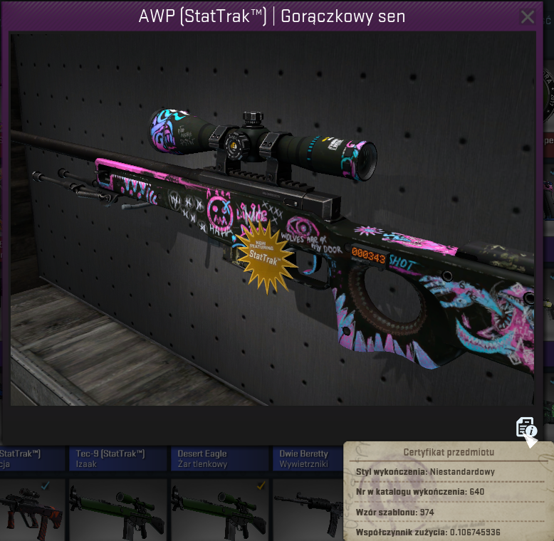 AWP Fever Dream ST MW 4/5 CS GO skin (jak FN)