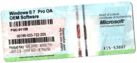 MS Windows 7 Professional 32/64 OEM Naklejka COA