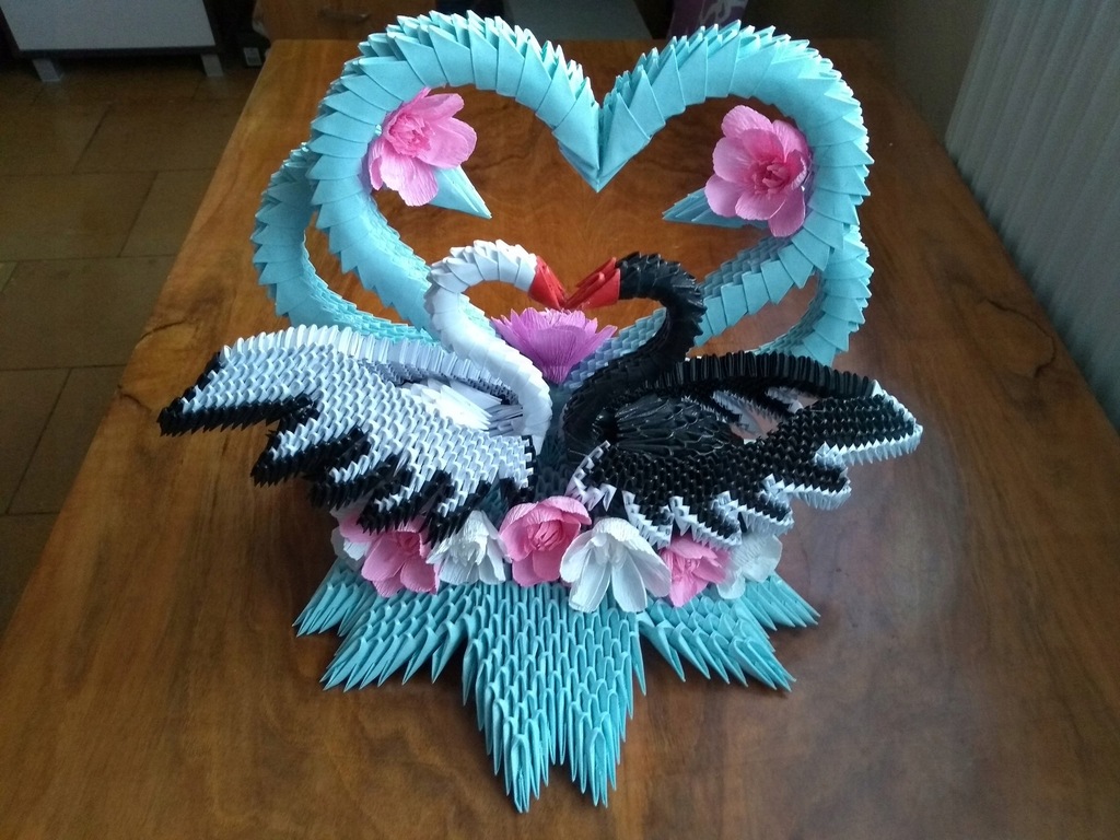 Origami modułowe 3D łabędzie, na prezent