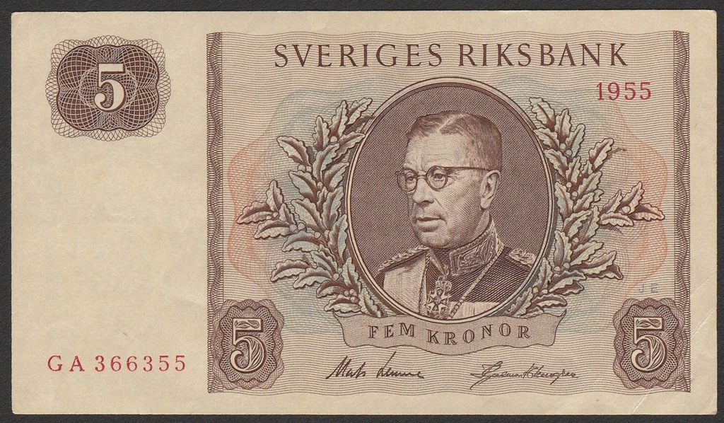 Szwecja - 5 koron - 1955 rok