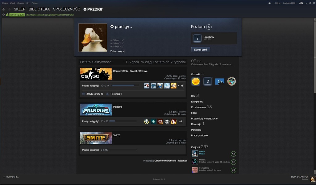 Konto Steam CS:GO Legendary Eagle Master 2300h