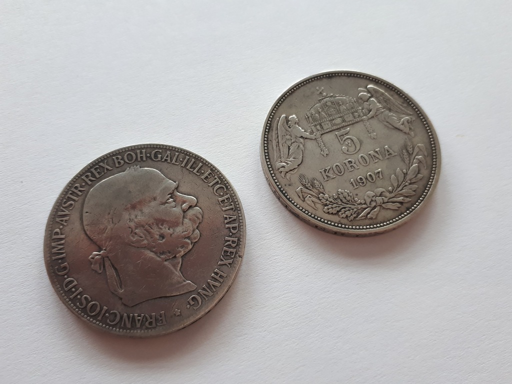 2 monety 5 koron 1907 i 1900 okazja %