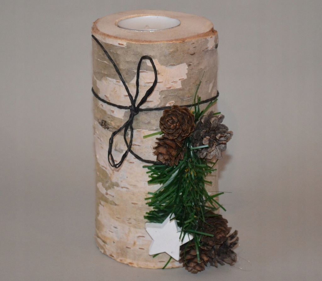 Drewniany stroik świecznik z brzozy ozdoby 15 cm