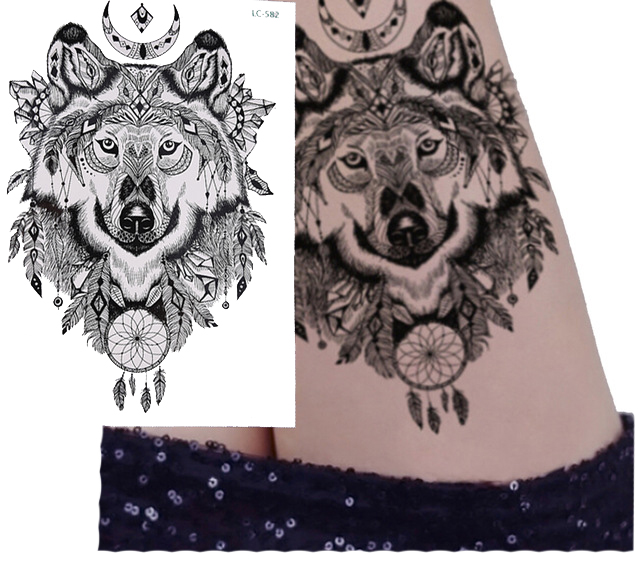 Tatuaż zmywalny WILK WOLF łapacz snów pióra moon