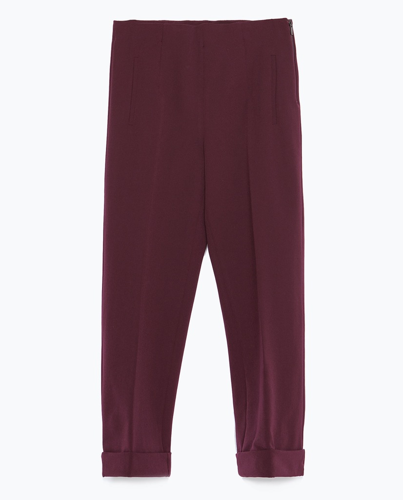 ZARA TRF BORDOWE SPODNIE ELEGANCKIE CYGARETKI S 36