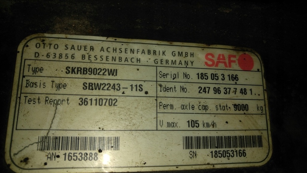 Saf oś do naczepy SKRB 9022 WI