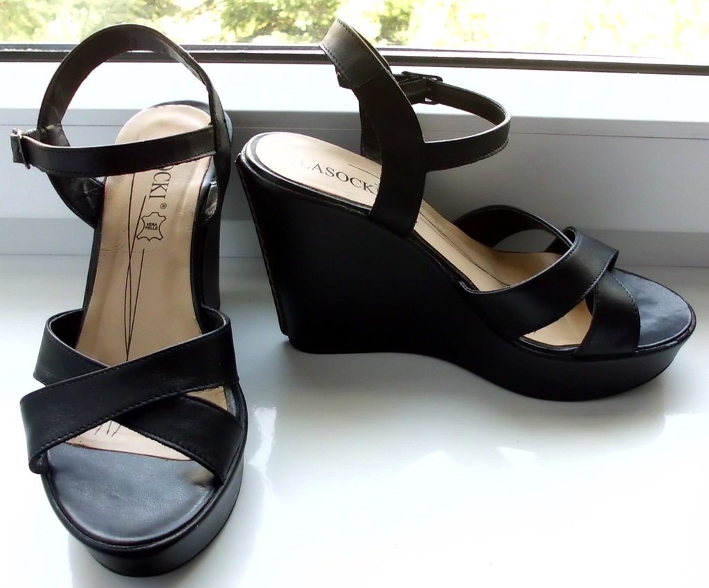 LASOCKI Czarne sandały na koturnie r.36 eleganckie
