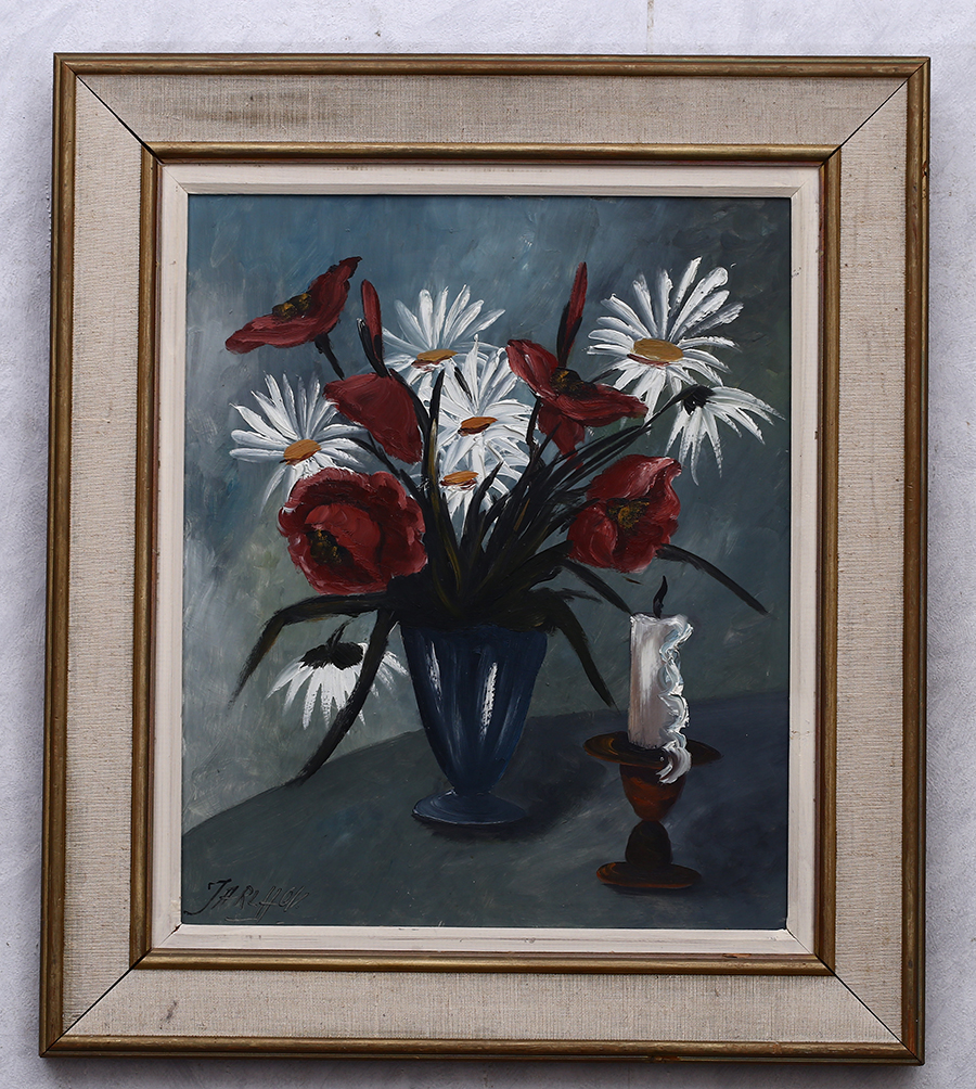 Hartvig Jarlhov (1919) kwiaty w wazonie, świeczka