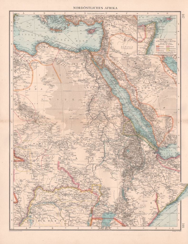 EGIPT NUBIA SUDAN ABISYNIA MAPA 1898 rok ORYGINAŁ