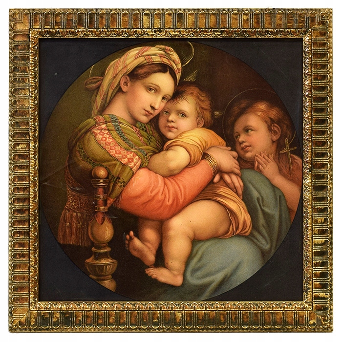 Ok.1900 r. Rafael ''Madonna na krześle'' 43x43 cm