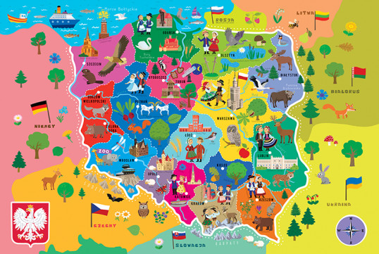 Mapa Polski dla dzieci. Puzzle edukacyjne, 44 e...