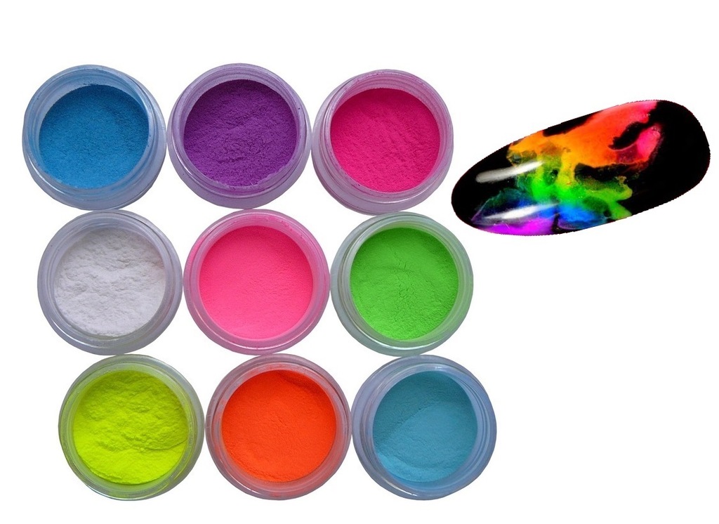 Puder akryl fluorescencyjny do paznokci NEON 9 szt