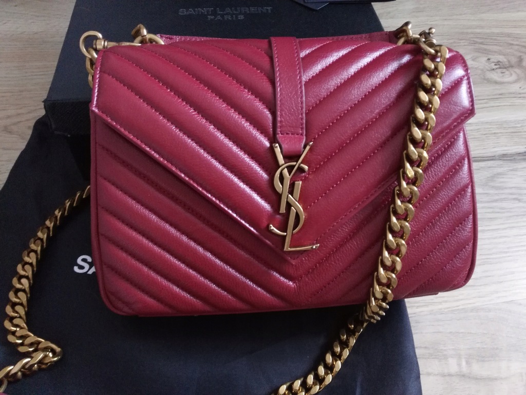 torebka bordo Ysl Saint Laurent skóra