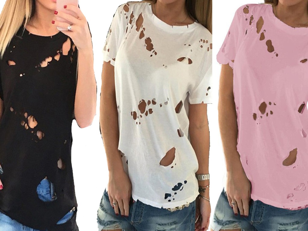 PODARTA KOSZULKA Z DZIURAMI CIĘTA T-SHIRT XL B80