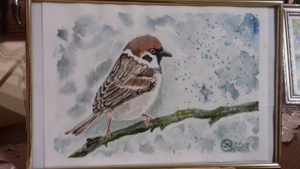 Ptak mazurek akwarelka 27 x 19,5