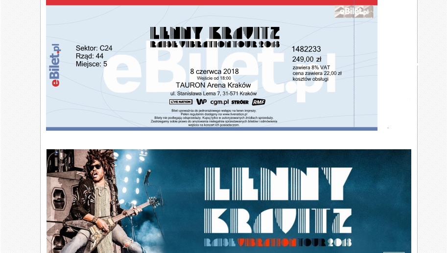 Bilet Lenny Kravitz Kraków 8.06