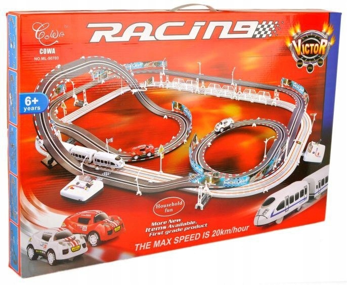 DUŻY TOR WYŚCIGOWY SLOT RACING + KOLEJKA 7534483811 oficjalne