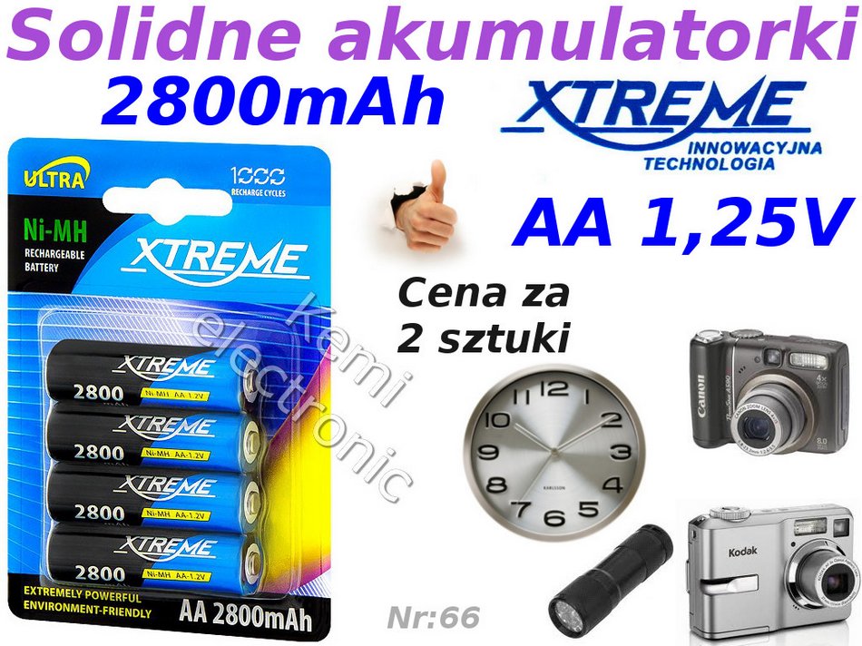 2 Akumulatorki NiMH Xtreme AA R6 2800mAh d telefon