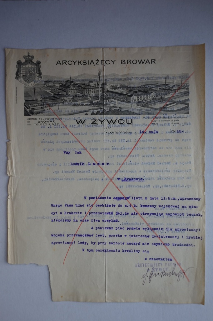 ŻYWIEC ARCYKSIĄŻĘCY BROWAR W ŻYWCU PIWO 1915