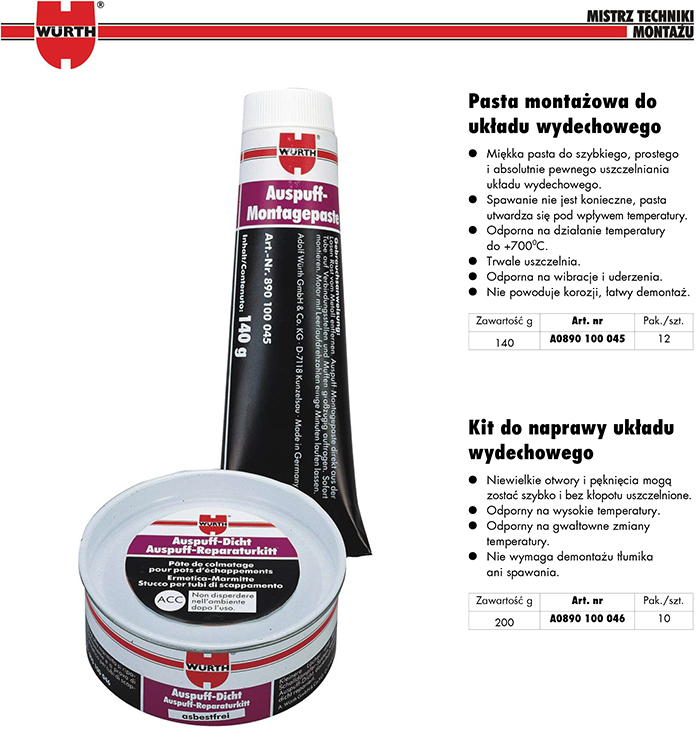 WURTH PASTA MOUNTING GREASE EXECHOW EXHAUST 140