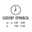 Часы работы на наклейке на витрине магазина «Открыто!»